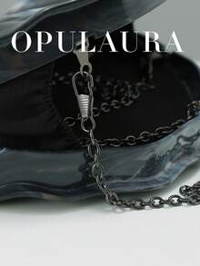 OpulAura 歐美時尚復古貝殼造型休閒紋理金屬色方型手拿包，不對稱設計手提包附磁吸扣，適合派對、婚禮、舞會、晚餐、女性生日派對、婚禮及舞會聚會 - 黑色 - 查看 6