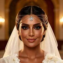 1pc Elegant Fashion Crystal Water Drop Pendant Forehead Chain - Gold - View 4