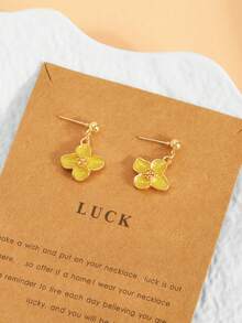 Fresh Minimalist Oil Drop Flower Pendant Stud Earrings, Sweet And Cute For Daily Wear - Yellow - View 2