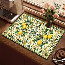 1pc Lemon Print Absorbent Drying Mat, Kitchen Decor Coffee Machine Mat, Laundry Room Accessory Handmade Coffee Pot Drip Tray, Kitchen Floor Mat, Table Mat, Kitchen Countertop Dish Drying Mat, Breakfast Mat, Heat Resistant Drip Tray With Non-Slip Backing, Diatomaceous Earth Drip Tray, Stain Hiding, Super Absorbent Kitchen Drip Tray, Easy To Clean Dish Rack Mat, Perfect For Kitchen, Dining Table, Coffee Shop, Bar, Holiday, Party, Home Decor, Holiday Gift - Multicolor - View 8