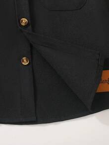Kemeja Anak Laki-Laki Warna Polos Minimalis Kerah Tegak Kecil Lengan Panjang Kancing Depan Kasual Serbaguna dengan Saku Tempel Warna Polos - Hitam - View 5