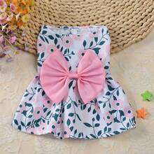 Juego de 5 piezas de monos para mascotas con estampado vibrante de flores y frutas, adecuado para perros y gatos pequeños - Vestido de princesa de tela transpirable y suave con detalle de lazo - Ideal para primavera/verano - Incluye rojo, amarillo, naranja, azul claro, verde azulado oscuro, rosa oscuro, atuendos para perros y gatos - Multicolor - Ver 6