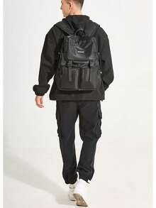 Zaino cargo nero impermeabile in nylon per uomo e donna, spazioso zaino casual per il tempo libero con coulisse e scomparti multipli, ideale per l'università, il campeggio e le gite di un giorno. - A - Visualizzare 3