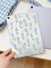 1個 TPU 軟殼藍色鬱金香花卉圖案彩繪平板保護殼，相容於 iPad 10.2/10.5/Air4/Air5/10.9/Pro 11"/10代/Air 11-In.(M2)-2024/Pro11-In.(M4)-2024/Air 11-Inch (M3) 2025/(A16) 11吋 11代/Galaxy Tab A7 10.4吋/A8，清新趣味個性化 TPU 平板保護單殼透明殼，無筆槽，筆僅供展示不含在內，輕量超薄軟殼 - 彩色 - 查看 3