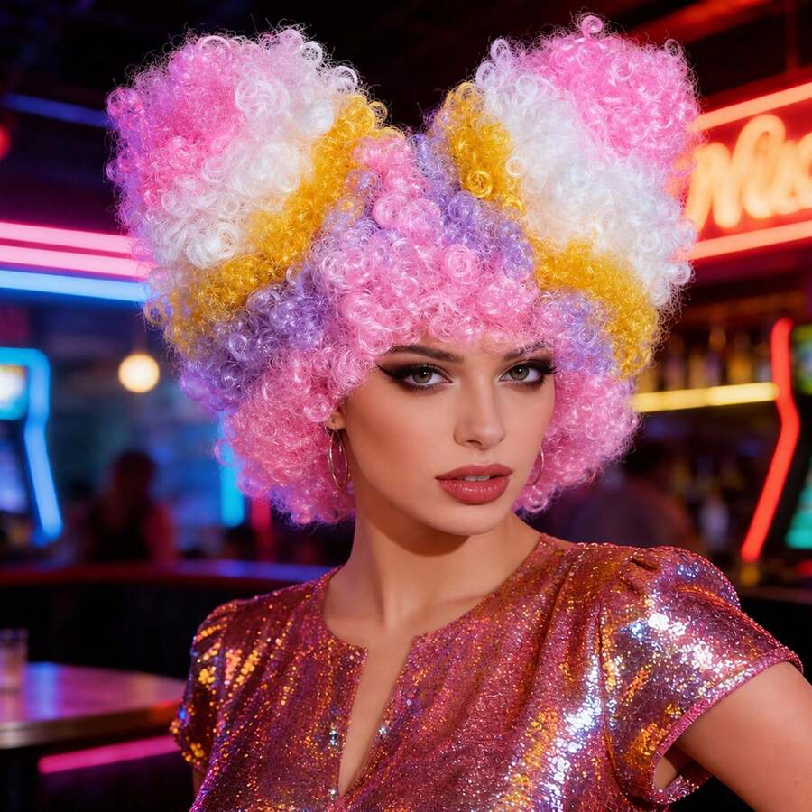 Colorful Double Ponytail Wig For Women Pink Purple Yellow For Women Cosplay Wig - Multicolor - View 1