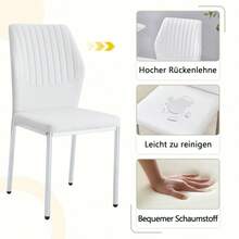 [Set Of 4] Stylish Dining Chairs In A Lightweight Luxury Style / Modern Dining Room Set / PU Backrest With Vertical Embossing + Metal Legs / Load Capacity 120 Kg, Easy To Assemble / Suitable For Dining Rooms Or Living Rooms In A Lightweight Luxury Design. - White+Silver - View 5