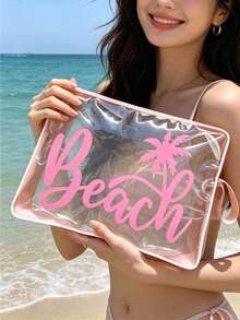 Colorful Clear Makeup Bag Beach Pattern,Waterproof Zipper Beach Toiletry Bag, Portable Summer Travel Cosmetic Storage Pouch,Outdoor Sun Protection Storage Bag,Women Holiday Essentials,Suitable For Vacation, Bathroom, Summer Beach,Swimming - Multicolor - View 1