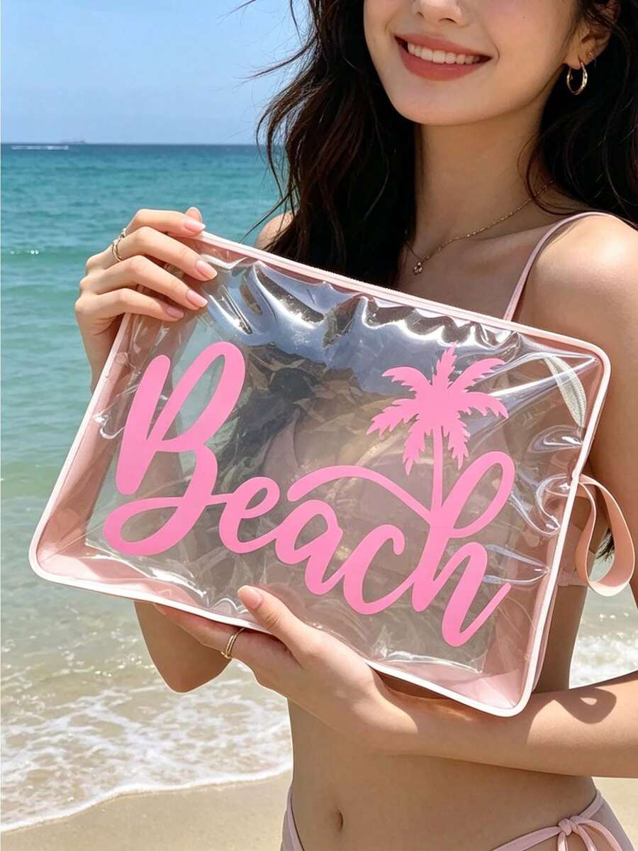 Colorful Clear Makeup Bag Beach Pattern,Waterproof Zipper Beach Toiletry Bag, Portable Summer Travel Cosmetic Storage Pouch,Outdoor Sun Protection Storage Bag,Women Holiday Essentials,Suitable For Vacation, Bathroom, Summer Beach,Swimming - Multicolor - View 1