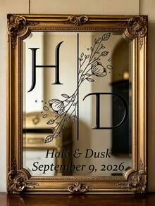 Custom Wedding Mirror Stickers, Suitable For Baby Shower, Party, Event, Personalized Welcome Sign, Exquisite Floral Art Font Customized Initial, Name And Date Wedding Easy-To-Apply Vinyl Text Wall Decal, Celebration Party Wall Sticker - Multicolor - View 8
