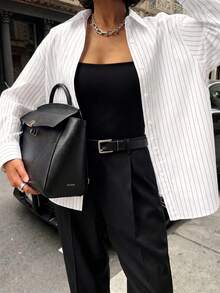 QIANZHIDU Elva Women's Autumn Commute Loose Drop Shoulder Lapel Long Sleeve Shirt, Suitable For Party, Street Style, Outing, Office - White - View 8