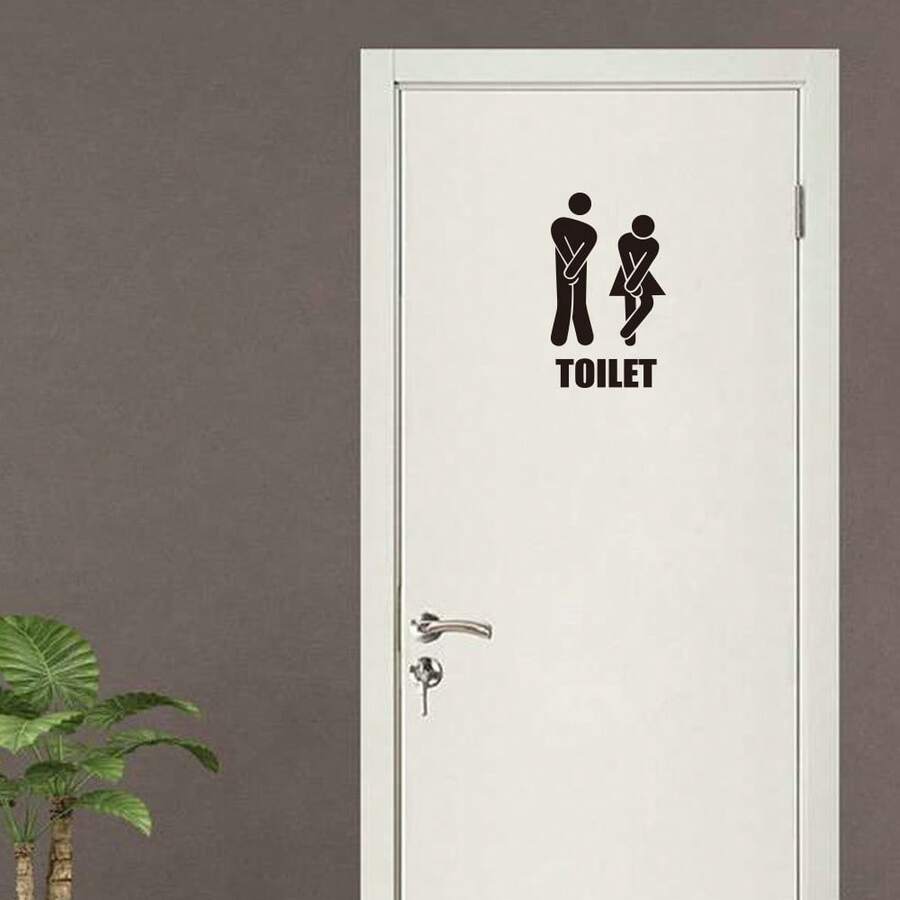 1 pieza Pegatina de pared de PVC, Pegatina de puerta de baño Decoración creativa de dibujos animados Pegatina de pared autoadhesiva Pegatina de puerta - 12*18 cm - Ver 1