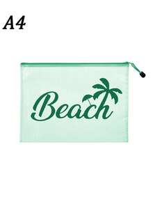 多色防水時尚網格海灘包，印有「Beach」椰子樹、遮陽傘圖案的化妝包，海灘主題，大容量透明化妝包，可存放防曬霜、零食、比基尼和海灘必需品。春/夏防曬收納，適合游泳、海灘、潛水和夏季度假，學生開學、送給朋友、家人、閨蜜、同學的禮物。生日、節日、派對、婚禮（伴娘）、郵輪必需品、畢業禮物 - 彩色 - 查看 15