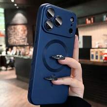1 pieza Funda de teléfono Hadaasi azul oscuro premium mate con carga inalámbrica magnética, compatible con Apple 17promax, Air, 17, 16, 15, 14, 13, 12, 11ProMax, modelos Plus. Este producto incluye un protector de lente, tiene rendimiento anti-caídas, está hecho de TPU suave y es una funda de teléfono elegante - Azul oscuro - Ver 2