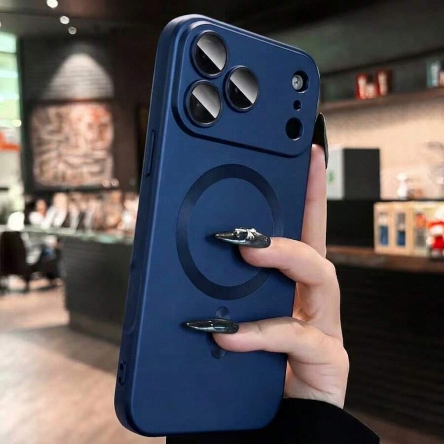 1 pieza Funda de teléfono Hadaasi azul oscuro premium mate con carga inalámbrica magnética, compatible con Apple 17promax, Air, 17, 16, 15, 14, 13, 12, 11ProMax, modelos Plus. Este producto incluye un protector de lente, tiene rendimiento anti-caídas, está hecho de TPU suave y es una funda de teléfono elegante