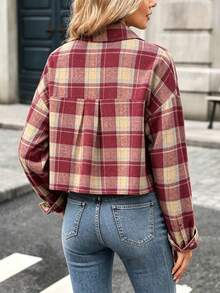 Women's Autumn/Winter Brushed Short Plaid Shirt - Red - View 3