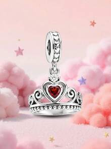1pc 925 Sterling Silver Princess Crown Heart Charm, Suitable For Women Bracelet/Bangle DIY Jewelry Making And Daily Decoration - Crown - View 6