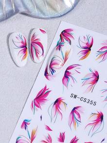 2 Bögen tropische Blumen Nagelaufkleber, rosa Blüten Nagelkunst Aufkleber, lebendiges Blumendesign, selbstklebend, Sommerurlaub DIY Nageldekoration - Verschiedenfarbig - Übersicht 9
