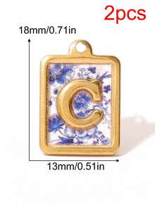 2pcs Stainless Square Letters Letters Pendant 18K Gold Plated Charms For Making DIY Jewelry Accessories Supplies - Pendants - View 34