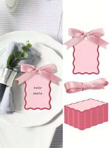 6/25/50Pcs Scallop-Shaped Name Cards With Ribbons, Handwriteable Table Place Cards For Wedding, Birthday, Engagement Dinner, Anniversary & Business Banquet, DIY Gift & Table Setting Decorations For Party Celebration - View 8