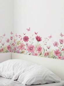 1pc Colorful Floral & Butterfly Wall Decal,Stickers,Wall Decal, Vinyl Decal For Home Decorations,Spring Decoration Items Refresh Your Home,Rama Decoration Stickers Gifts Birthday Graduation - Pink Flowers - View 2