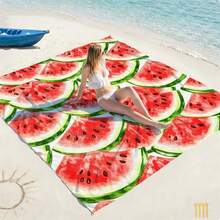 1 pieza Esterilla de playa extra grande con estampado de sandía en acuarela, a prueba de arena y de secado rápido, adecuada para 1-3 adultos - Tela de poliéster ligera y duradera - Perfecta para viajes, camping, senderismo y tiempo de ocio en la playa, esterilla de playa, esterilla de picnic, cubierta de suelo para camping - Multicolor - Ver 5