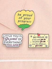 Be Proud Of Your Progress Metal Pin, Cartoon Style Floral Pattern Positive Affirmation Brooch, Collar Badge, Decorative Accessory, Self-Care Jewelry, Great Gift - Multicolor - View 1