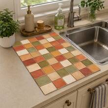 1pc Heart Text Pattern Absorbent Drying Mat, Kitchen Decor Coffee Machine Mat, Handmade Coffee Pot Drip Tray, Kitchen Floor Mat, Dining Table Mat, Kitchen Countertop Dish Drying Mat, Breakfast Mat, Heat-Resistant Drip Tray With Backing, Diatomaceous Earth Drip Tray, Stain-Hiding, Super Absorbent Kitchen Drip Tray, Easy-To-Clean Dish Rack Mat, Perfect For Kitchen, Dining Table, Coffee Shop, Bar, Holiday, Party, Home Decor, Holiday Gift - Multicolor - View 2