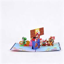 Miniso 1 pieza Tarjeta de felicitación 3D pop-up de Super Mario, diseño divertido de personaje de juego para invitación de cumpleaños/fiesta, adecuada para niños fans, con sobre, regalo creativo - Ver 7