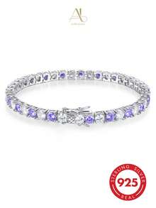 1 Peça Pulseira de Corrente de Tênis Geométrica Quadrada de Zircônia Cúbica de Prata Esterlina 925 Minimalista para Mulheres, Versátil para Uso Diário, Presente, Festa, Férias, Dia dos Namorados - Roxo - Visão 8