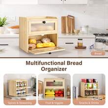 Bread Bin Wooden Bread Storage Box For Kitchen, Countertop Double Decker Bread Box Keep Bread Storage Fresh With Clear Acrylic Windows (Wood) - A - View 4