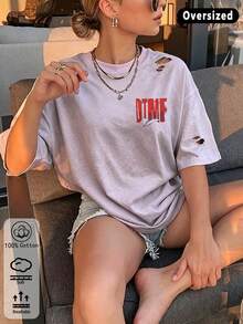 波多黎各兔子「DtMF」趣味青蛙獨特印花大尺碼女款圓領寬鬆版型T恤，度假旅行海灘穿搭 - 暗紫色 - 查看 2