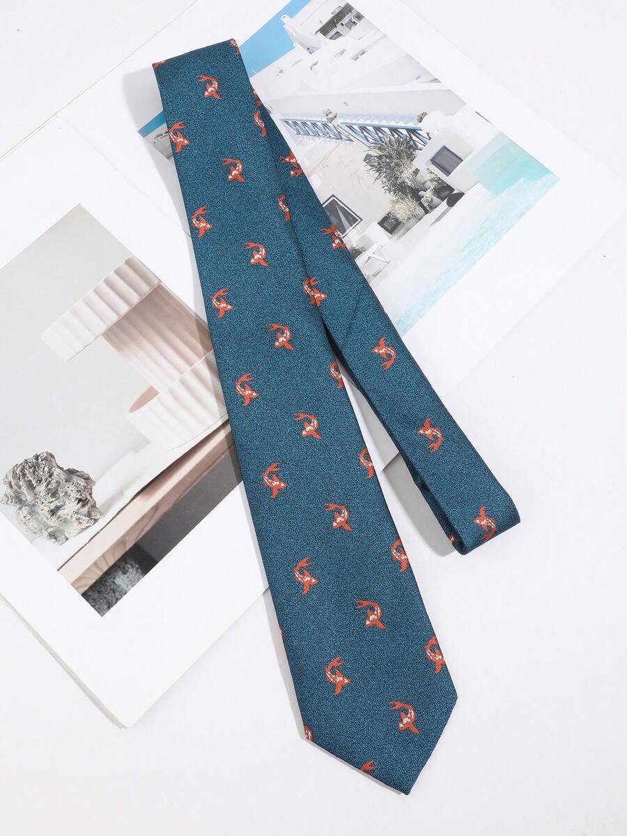 1PC Fashion Casual Men's Simple Versatile Fish Pattern Tie Suitable For Daily Commute, Banquet, Party Matching - Multicolor - View 1