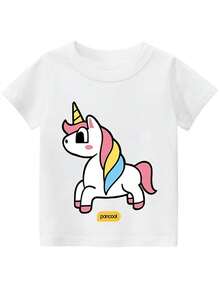 Camiseta gráfica de unicornio cómoda y casual para niñas (4-7) - Blanco - Ver 1