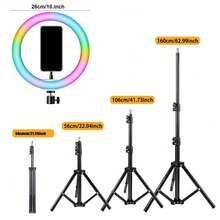 10 Inch RGB Ring Light, 63 Inch Adjustable Height Tripod, 38 Color Modes Selfie Ring Light, Fast LED Ring Light, Selfie Ring Light With Phone Holder, Dimmable LED Ring Light, Suitable For Makeup/Live Streaming/Photography - A - View 6
