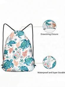 Schildkröten-Kordelzug-Rucksack, Sommer-Tasche Strandtasche Sporttasche, Reise-Essentials für Frauen, Camping Wandern Schultasche, Sport-Rucksack - Verschiedenfarbig - Übersicht 6