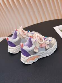 1 Pair Kids Girls Unisex Fashion Sneakers, Comfortable Non-Slip Casual Shoes, Suitable For Outdoor And School, Suitable For Spring, Autumn And All Seasons - Pink - View 4