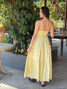 Women's Long Dress With Thin Straps, Loose Fit, Lightweight, Summer Style - 黃色的 - 查看 3