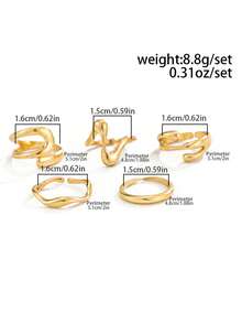 5pcs Ins Asymmetrical Line Wave Design Metallic Glossy Toe Rings, Beach Vacation Style Stackable Open Toe Rings - Gold - View 7