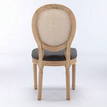 French Style Solid Wood Frame Antique Painting Linen Fabric Rattan Back Dining Chair, Set Of 2,Gray ,DE1843DG - 灰色的 - 查看 7