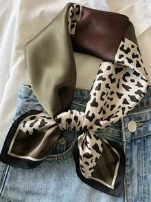 1 pièce Foulard carré chic imprimé léopard, châle, décoration de sac, accessoire indispensable pour fête et voyage, printemps-été, nouveau pour femmes - Vert sapin - Voir 7