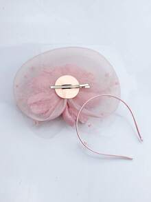 Flower Mesh Ribbon Hair Headband Clip Hair Accessory For Girls Afternoon Tea Party - Dusty Pink - View 4