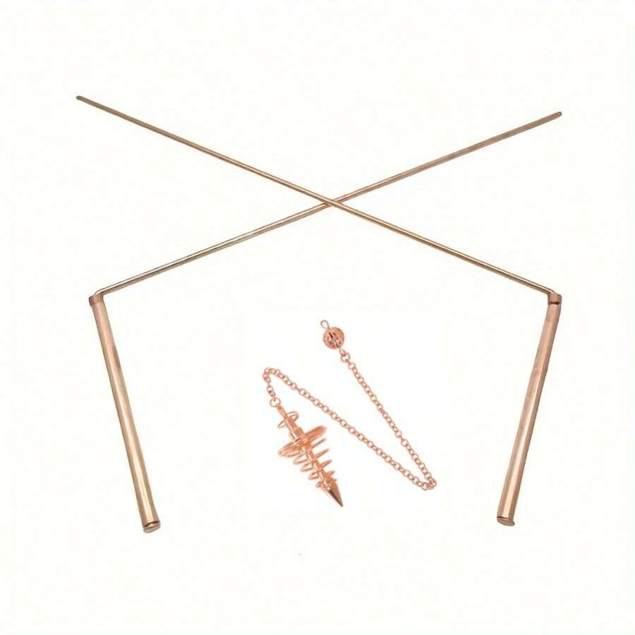 Kit de 3 varillas de cobre para radiestesia - Varillas de adivinación para la búsqueda de fantasmas - Kit de inicio perfecto para principiantes en brujería - Zapatos de tacón plano + oro rosa - Ver 1