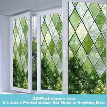 1 pieza Película de ventana de privacidad esmerilada con patrón de hoja de vidrio verde en forma de diamante, adhesivo electrostático de PVC reutilizable sin pegamento, adecuado para hogares, baños, dormitorios, oficinas, cafeterías y otros espacios - Pegatina de vidrio esmerilado - Ver 2