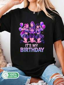 T-shirt K-Pop Anime Fille d'Anniversaire - Noir - Voir 1
