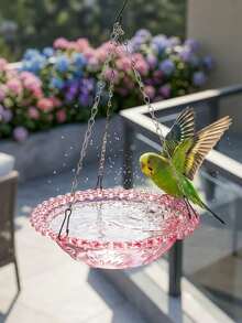1pc Outdoor Hanging Bird Bath, Multi-Functional Wild Bird Feeder & Water Basin, Large Shallow Basin Design, Durable Plastic Tray With Chain, Outdoor Yard Decor, Gift For Bird Lovers, Suitable For Patio, Lawn, Balcony - A - View 2