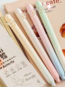 Gradient Butterfly Twist Neutral Pen, Highly Attractive Quick-Drying Black Brush Pen, Smooth Writing Twist Black Pen For Students - A - View 9