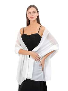 Women's Soft Solid Color Sheer Shawl Prom Party Dress Accessory Chiffon Wrap - White - View 5