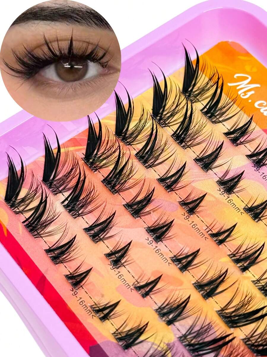 48Pcs C-Curl Self-Adhesive Lash Clusters Manga Lashes No Glue Needed Individual Lashes Cat Eye Lashes DIY Eyelash Extension Cartoon Cluster Eyelashes Reusable Faux Mink Fairy Eyelash Extensions Beginner-Friendly DIY Makeup - C - View 1