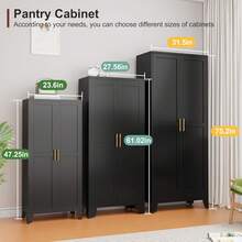 Metal Pantry Cabinet, Kitchen Pantry Storage Cabinets With 2 Door And 3 Adjustable Shelves, White Kitchen Pantry Cabinet, Freestanding Cupboard For Dining Room Living Room Bathroom - màu đen - Xem 2