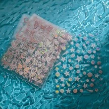 12pcs Ocean Style Gold Foil Nail Art Stickers, Starfish Shell Coconut Tree Summer Gold Foil Adhesive Nail Decals - 彩色 - 查看 6